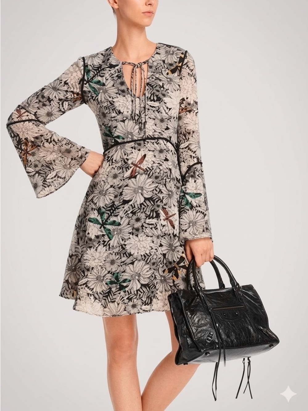$198 Sam Edelman Floral & Butterflies Natural Autumn Dress Feminine Size 10-12